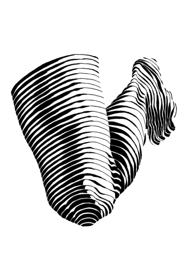 加拿大艺术家
Dominic Depeyre
多米尼克·德佩尔
用独特线条构成不寻常观感的画作
画中的内容是
用线条探索人之间的互动
只有黑色的墨水线
不同的方向和粗细，构成了立体效果
