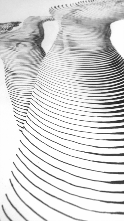 加拿大艺术家
Dominic Depeyre
多米尼克·德佩尔
用独特线条构成不寻常观感的画作
画中的内容是
用线条探索人之间的互动
只有黑色的墨水线
不同的方向和粗细，构成了立体效果
