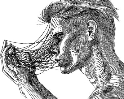 加拿大艺术家
Dominic Depeyre
多米尼克·德佩尔
用独特线条构成不寻常观感的画作
画中的内容是
用线条探索人之间的互动
只有黑色的墨水线
不同的方向和粗细，构成了立体效果
