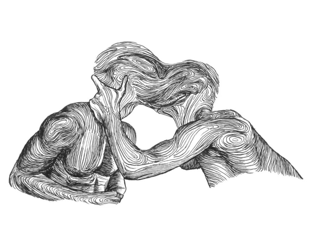 加拿大艺术家
Dominic Depeyre
多米尼克·德佩尔
用独特线条构成不寻常观感的画作
画中的内容是
用线条探索人之间的互动
只有黑色的墨水线
不同的方向和粗细，构成了立体效果
