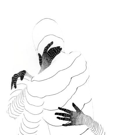 加拿大艺术家
Dominic Depeyre
多米尼克·德佩尔
用独特线条构成不寻常观感的画作
画中的内容是
用线条探索人之间的互动
只有黑色的墨水线
不同的方向和粗细，构成了立体效果
