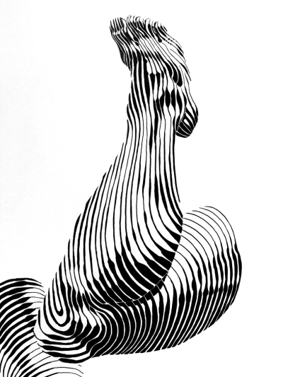 加拿大艺术家
Dominic Depeyre
多米尼克·德佩尔
用独特线条构成不寻常观感的画作
画中的内容是
用线条探索人之间的互动
只有黑色的墨水线
不同的方向和粗细，构成了立体效果
