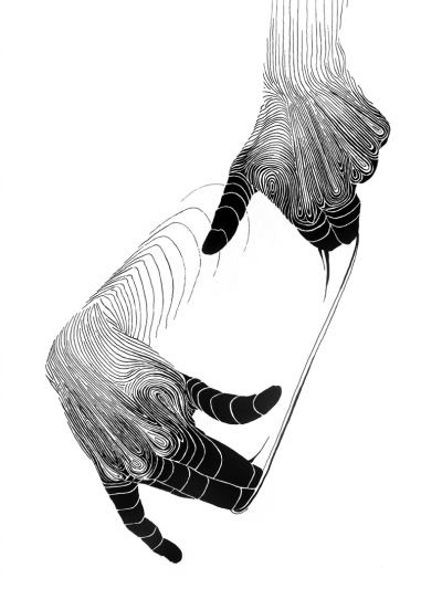 加拿大艺术家
Dominic Depeyre
多米尼克·德佩尔
用独特线条构成不寻常观感的画作
画中的内容是
用线条探索人之间的互动
只有黑色的墨水线
不同的方向和粗细，构成了立体效果
