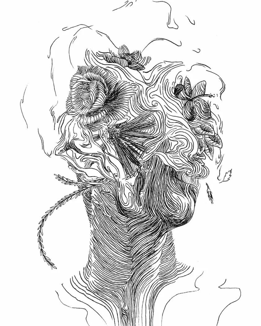 加拿大艺术家
Dominic Depeyre
多米尼克·德佩尔
用独特线条构成不寻常观感的画作
画中的内容是
用线条探索人之间的互动
只有黑色的墨水线
不同的方向和粗细，构成了立体效果
