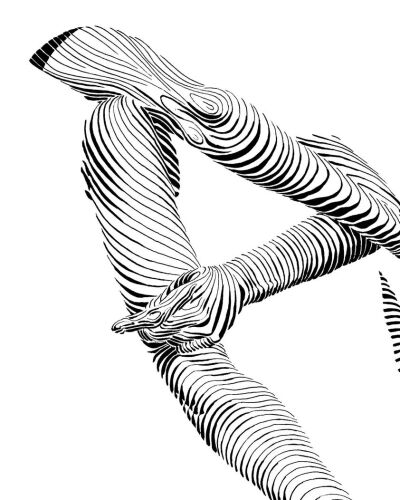 加拿大艺术家
Dominic Depeyre
多米尼克·德佩尔
用独特线条构成不寻常观感的画作
画中的内容是
用线条探索人之间的互动
只有黑色的墨水线
不同的方向和粗细，构成了立体效果
