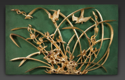 清代 金漆木雕花鸟嵌板-兰蕙
上海博物馆藏
