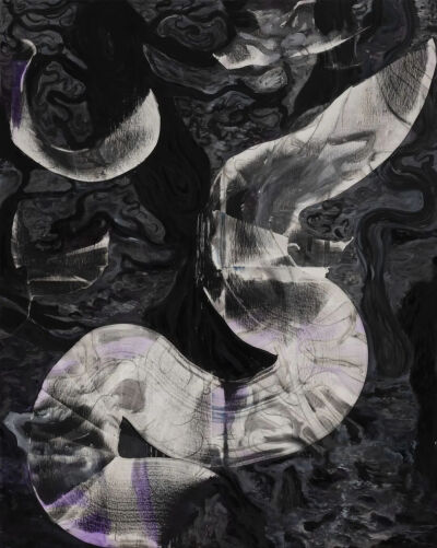 王加加，《树#103（虚空）》，2025，布面油画、喷漆，150 × 120 cm，图片由艺术家和马刺画廊提供
