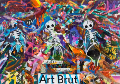 王加加，《今晚吃鸡》，2018，布面油画、喷漆、丙烯、树脂、数码打印，120 × 170 cm，图片由艺术家和马刺画廊提供