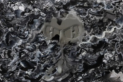 王加加，《睁开眼睛好好看着，有胆就来吧；来吧》，2025，布面油画、喷漆、丙烯、树脂、数码打印，200 × 300 cm，图片由艺术家和马刺画廊提供