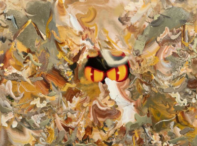 王加加，《日照》，2021，布面油画、喷漆、丙烯、树脂、数码打印，140 × 190 cm，图片由艺术家和马刺画廊提供