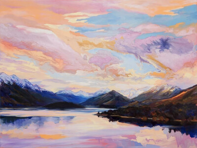 Carla Hananiah
是一位年轻的新西兰女性艺术家
她有着不一样的辽阔情怀
笔下的天空,尤其是晚霞
壮丽辽阔,色彩绚丽,层次分明
比摄影更美
看完都想去学油画了！
