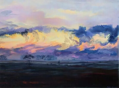 Carla Hananiah
是一位年轻的新西兰女性艺术家
她有着不一样的辽阔情怀
笔下的天空,尤其是晚霞
壮丽辽阔,色彩绚丽,层次分明
比摄影更美
看完都想去学油画了！
