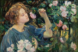 《玫瑰丛中》In the Roses
多拉·希茨（Dora Hitz）
1913年；63 * 95 cm；画布油画
德国威斯巴登博物馆收藏