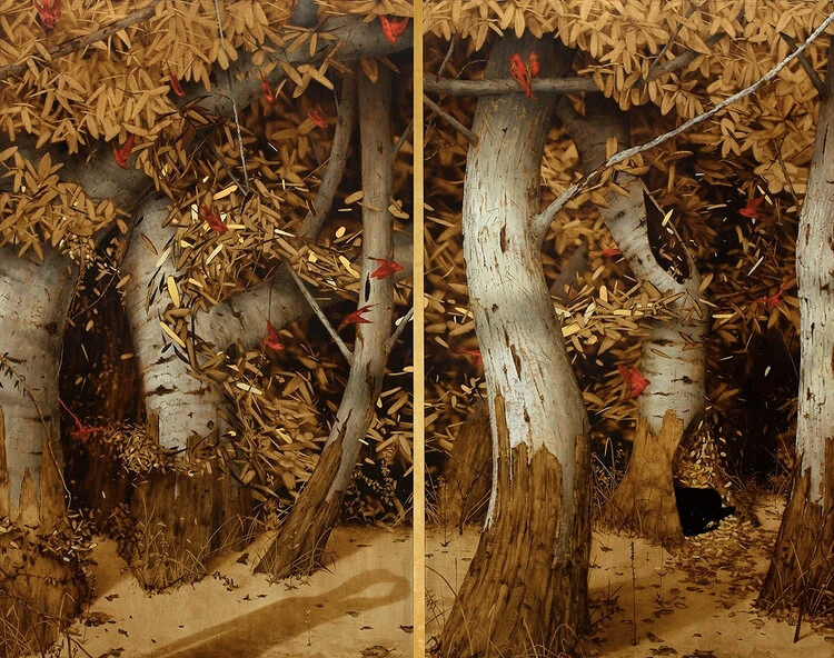 布拉德·昆克尔（Brad Kunkle），1978年出生于宾夕法尼亚州莱海顿。
他以在当代油画中独特地运用金银箔而闻名于世。
他的主题探讨了如何摆脱前几代人的教条、直觉和女性能量的力量，作为在与自然世界共生中寻求启蒙的指南。