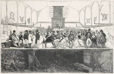 插图标题为“埃农礼拜堂公墓和舞厅”，出自1847年《穷人卫报》（The Poor Man’s Guardian）。© wikimedia