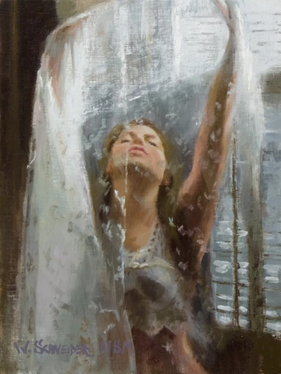 威廉·施耐德是一位在油画与粉彩领域均达到大师级水准的美国当代写实主义画家。他的人生经历颇具传奇色彩：早年作为音乐人活跃于摇滚乐队并发行唱片，随后转战金融界成为投资咨询公司合伙人，直到2010年才正式成为全…