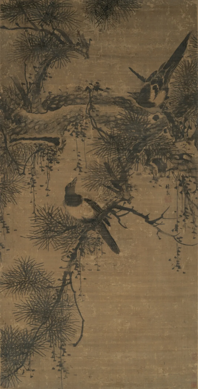 明代 《喜鹊古松图》 林良
香港中文大学文物馆藏
