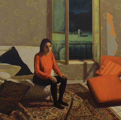 德瓦迪·哈贾布是一位阿尔及利亚出生、现居巴黎的当代艺术家。他的创作紧密结合摄影与绘画，以高度写实的油画形式展示处于极端、受约束或极具张力姿态的人体，置于形式严谨且视觉上稍带不安的室内环境中。