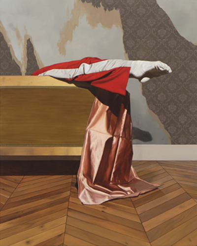 德瓦迪·哈贾布是一位阿尔及利亚出生、现居巴黎的当代艺术家。他的创作紧密结合摄影与绘画，以高度写实的油画形式展示处于极端、受约束或极具张力姿态的人体，置于形式严谨且视觉上稍带不安的室内环境中。