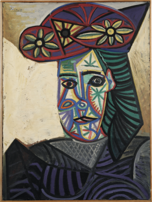 巴勃罗·毕加索，《Buste de femme au chapeau à fleurs》（朵拉·玛尔）（1943）。