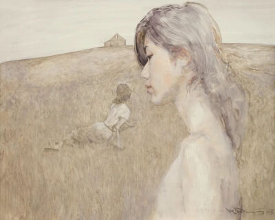 何多苓，《重返克里斯蒂娜的世界》，布面油画 80 × 100 cm，2008年
（此作品是何多苓致敬怀斯的绘画）
