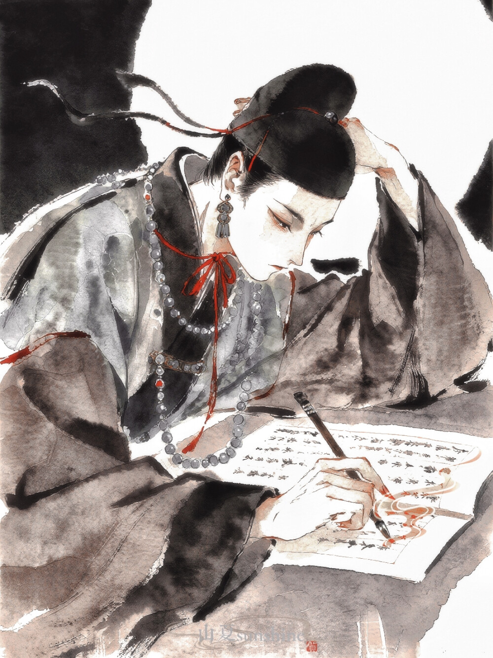 且看他墨痕间的落笔，笔笔都是从红尘外勘破的空明#国风计划#南城的风#创作人计划