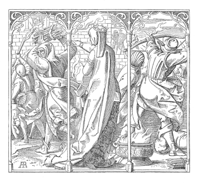 ▲[德] 阿尔弗雷德·雷特尔《女王命人焚烧大厅》
约1840年，版画
