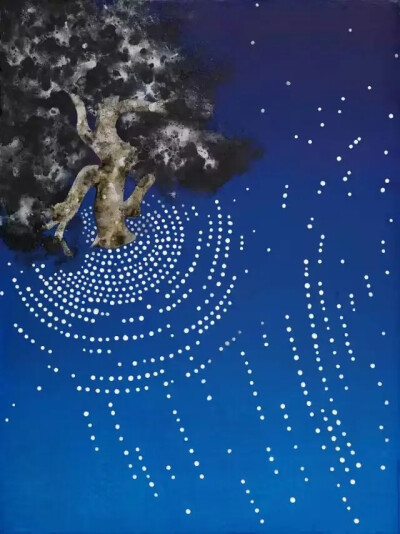 叶仁焜《银河II》
2019年，水墨、胶彩、银箔、画布、绢，60cm×45cm
