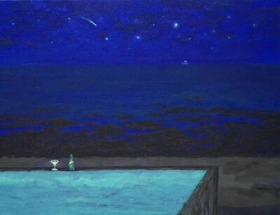 练佳昕《蓝夜-28》
2024年，矿物颜料，高知麻纸，30cm×40cm
