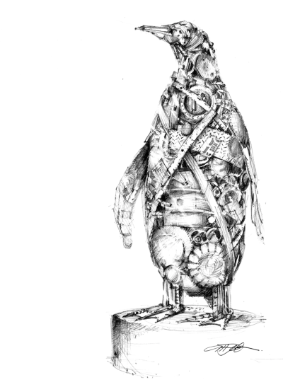 安妮塔·H·莱曼（Anita H Lehmann）的《那只企鹅》（2010）。铅笔素描。© Anita H Lehmann