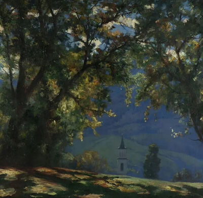 《钟楼的一瞥》A Glimpse of the Bell Tower
马里奥·奥尔纳蒂（Mario Ornati）
1928年；尺寸未知；画布油画
