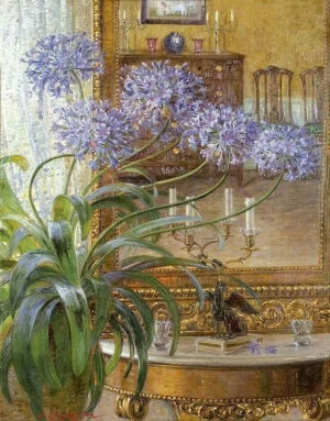 《镜子前的百子莲》Agapanthus before a mirror
卡尔·布茨-穆勒（Carl Budtz-Moller）
约1921年；95 * 73.6 cm；画布油画