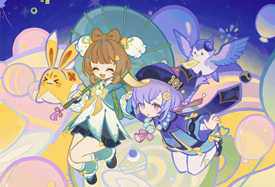 来源@妮露小姐的猫solay 原神
「幻友绮旅」活动插画和开屏壁纸截修