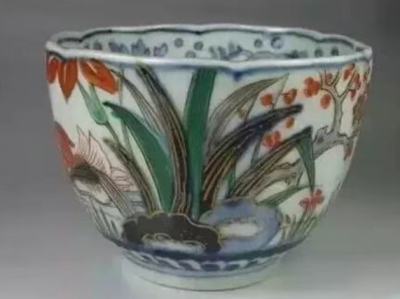 清代 青花五彩描金压手杯