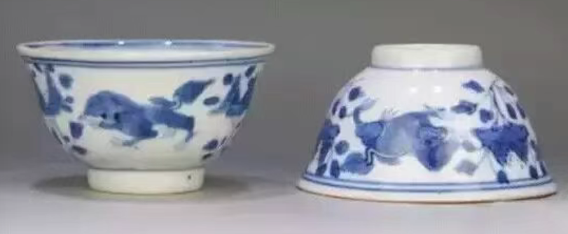 清康熙 青花瑞兽图纹压手杯