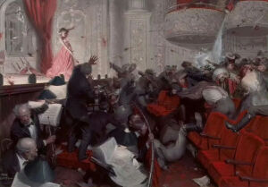《剧场浩劫》Theatre Chaos
汤姆·洛弗尔（Tom Lovell）
1975年；68.6 * 101.6 cm；木板油画