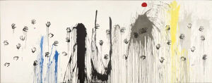 Joan Miró，Hands Flying Off Toward the Constellations，1974年，丙烯画布，260 × 681 厘米，米罗基金会馆藏作品 ©Successió Miró, 2026