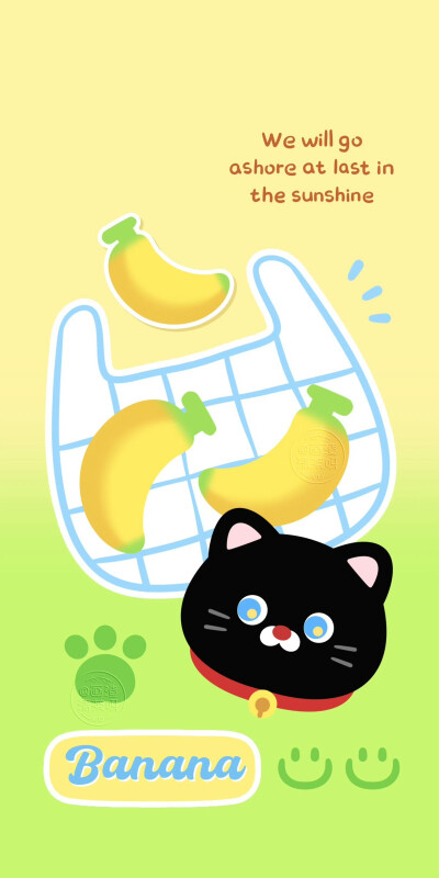 黄绿色系可爱香蕉小黑猫