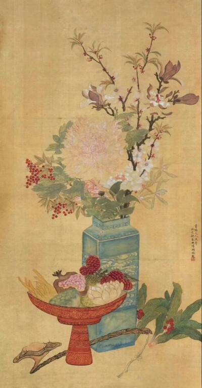 这是清代画家汤禄名（1804—1874）的作品，具体是他的《岁朝清供图》（也称《岁朝图》）。