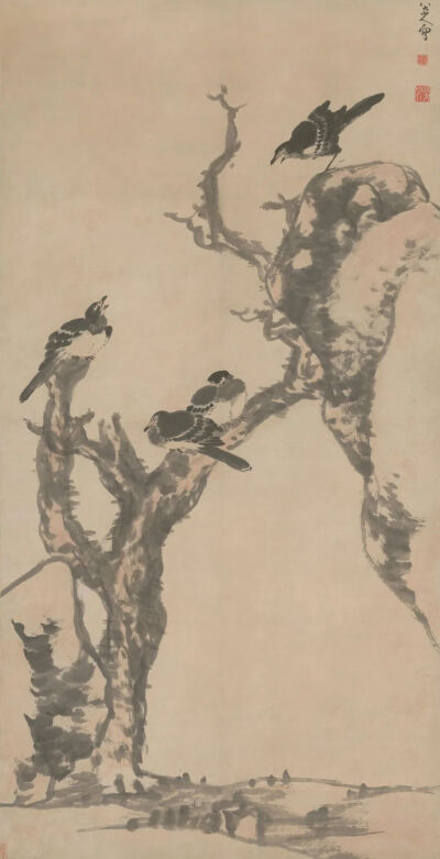 枯木寒鸦图 清代 八大山人
