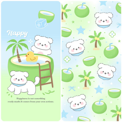 清凉夏日椰子小狗