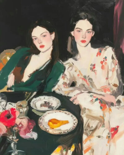 《晚宴》Dinner Party
凯蒂·珍妮·伍德（Katie Jeanne Wood）
约2020年；尺寸未知；画布油画
