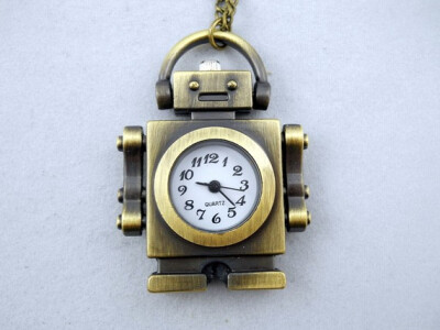 做旧质感复古铜-机器人怀表项链~~antique bronze robot pocket watch clock necklace~~很喜欢这个！<a class='shortlnk' href='/s/045ada813' target='_blank' title='http://www.etsy.com/listing/70233567/antique…