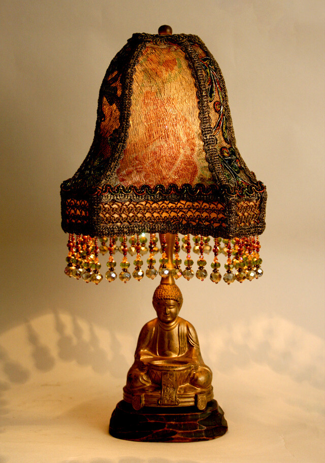 Nightshades - 1920s Buddha Incense lamp victorian lampshade with iris appliques <a class='shortlnk' href='/s/1654b8b2' target='_blank' title='http://www.nightshades.com/detail_lamps/1509.html'>http://duitang.com/s/1654b8b2</a>