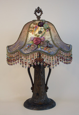Nightshades - Victorian Lampshade with antique Ribbon Roses Victorian Floor Lamp Base <a class='shortlnk' href='/s/11f3dbb03' target='_blank' title='http://www.nightshades.com/detail_lamps/1494.html'>…