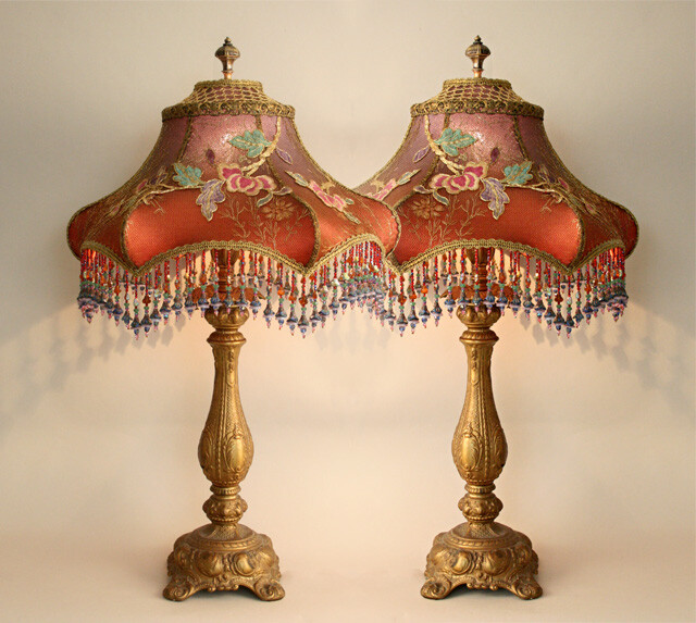 Nightshades - Pair of Chinoiserie Inspired Peony Table Lamps victorian lampshade with iris appliques <a class='shortlnk' href='/s/050f3ab94' target='_blank' title='http://www.nightshades.com/detail_lamps/1499.html'>http://duitang.com/s/050f3ab94</a>