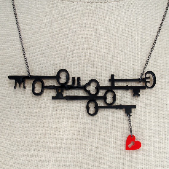 Skeleton Keys to my Heart Necklace Black Acrylic by CABfayre Skeleton Keys to my Heart Necklace - Black Acrylic - Silhouette Laser Cut Neckl<a class='shortlnk' href='/s/138213f65' target='_blank' title='http://www.etsy.com/listing/65357582/skeleton-keys-to-my-heart-necklace-black'>http://duitang.com/s/138213f65</a>