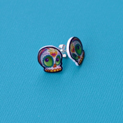 Dia de los Muertos Sugar Skull Post Earrings by boogervampire Dia de los Muertos Sugar Skull Post Earrings