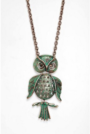 UrbanOutfitters.com &gt; Patina Owl Pendant Necklace