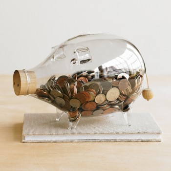 mi。Q猪透明玻璃存钱罐。